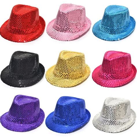 Colorful Adult Women Men Sequins Jazz Hats Trilby Dancing Hat Cap