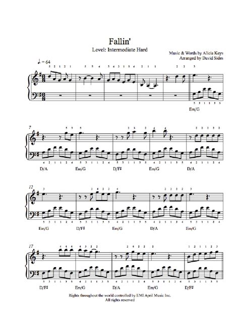 Fallin By Alicia Keys Piano Sheet Music Intermediate Level