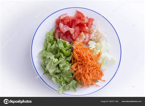 Lettuce Carrot Cucumber Tomato Onion Salad People Stock Photo Image