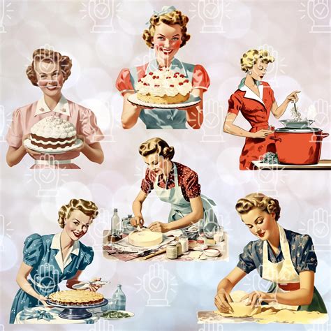 1950s Homemaker Clip Art Retro Housewife Vintage Homemaker Mom Serving