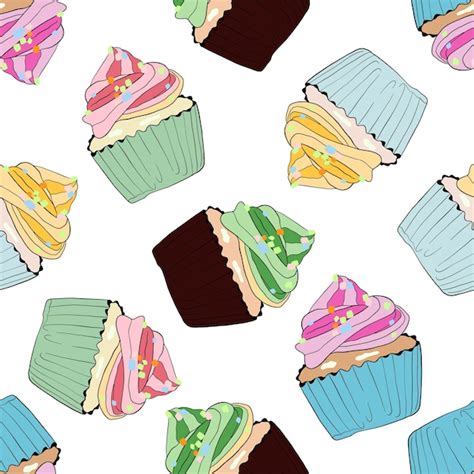 Premium Vector Cupcakes Seamless Pattern Hand Drawn Cute Cupcakes