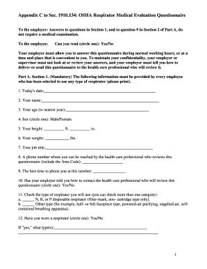 Fillable Online Osha Respirator Medical Evaluation Form The