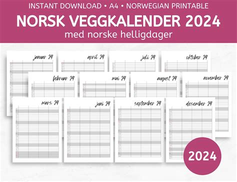 Norsk Kalender Med Helligdager Pdf A Veggkalender