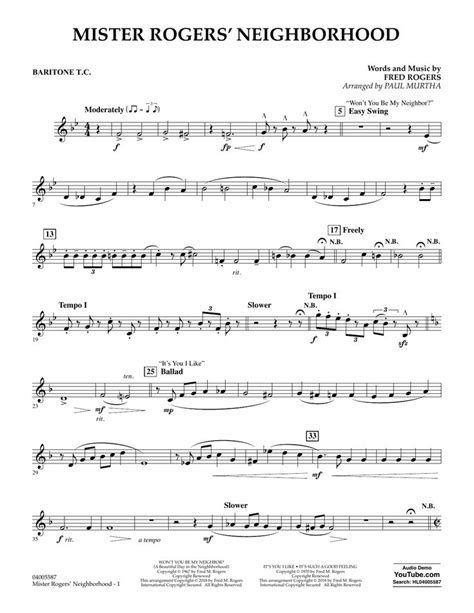 Fred Rogers Mister Rogers Neighborhood Arr Paul Murtha Baritone T C 403408 Sheet Music Notes