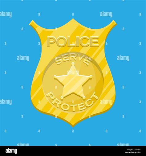 Police Officer Badge Gold Shiny Emblem Vector Illustration In Flat