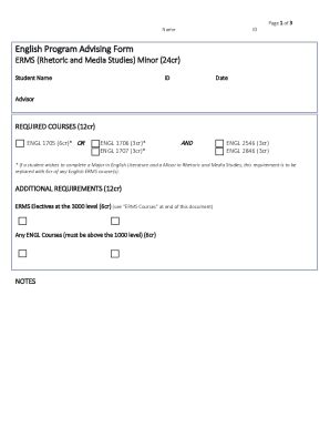 Fillable Online English Program Advising Form New B A Requirements