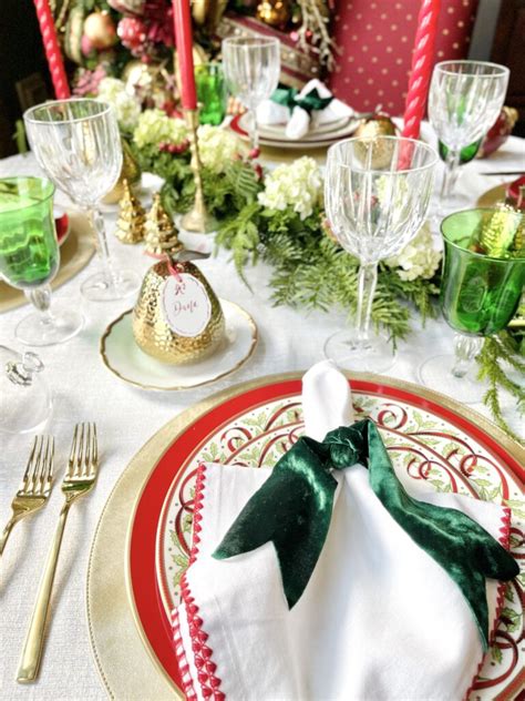 Classic Festive Christmas Tablescape In Red Green And Gold Ivory Noire