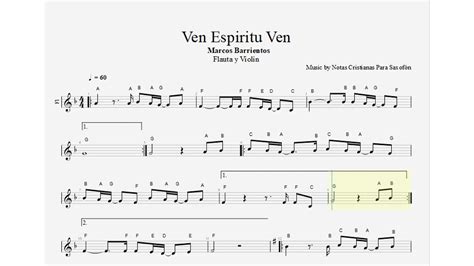 Ven Espíritu Ven Flauta Violín Partitura Cifrado Notas Cristianas