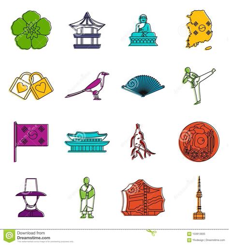 Sistema Del Garabato De Los Iconos De La Corea Del Sur Ilustraci N Del