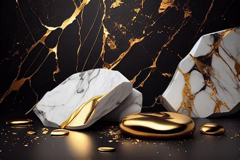 Premium Photo Gold And White Marbles On A Black Background