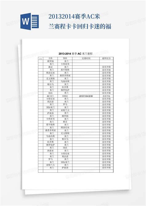 2013 2014赛季ac米兰赛程 卡卡回归 卡迷的福 Word模板下载编号qpeapxea熊猫办公