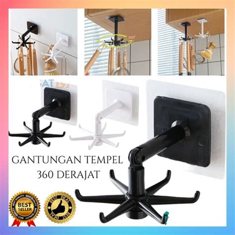 Jual GANTUNGAN TEMPEL DINDING TEMBOK HOOK 6 KAIT 360 DERAJAT HOOK