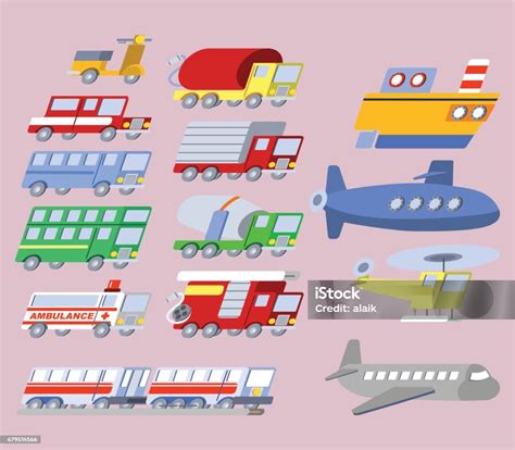 Ilustración De Conjunto De Iconos De Transporte Plano Oblicuo Y Más