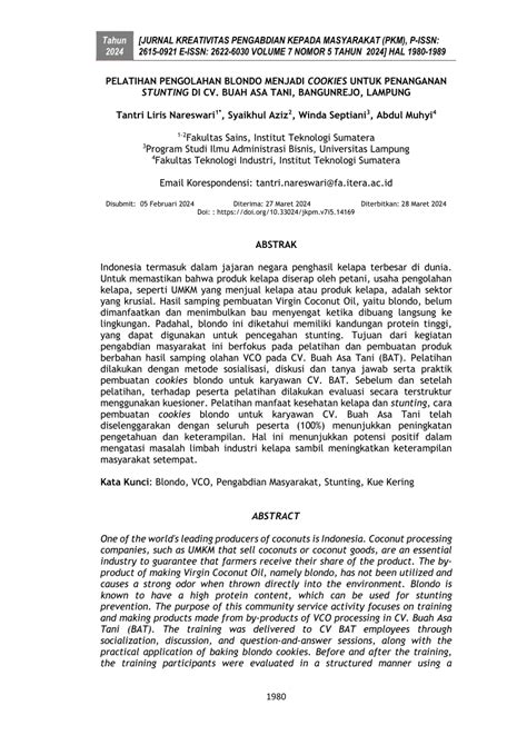 Pdf Pelatihan Pengolahan Blondo Menjadi Cookies Untuk Penanganan Stunting Di Cv Buah Asa Tani