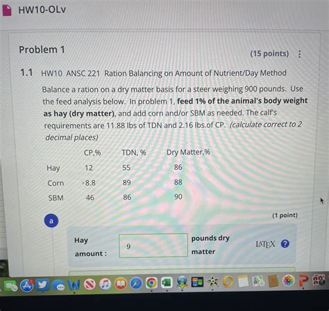 Solved HW10 ANSC 221 Ration Balancing On Amount Of Chegg