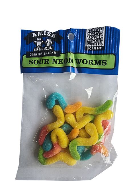 Sour Neon Worms 12 Bags Amish Country Snacks