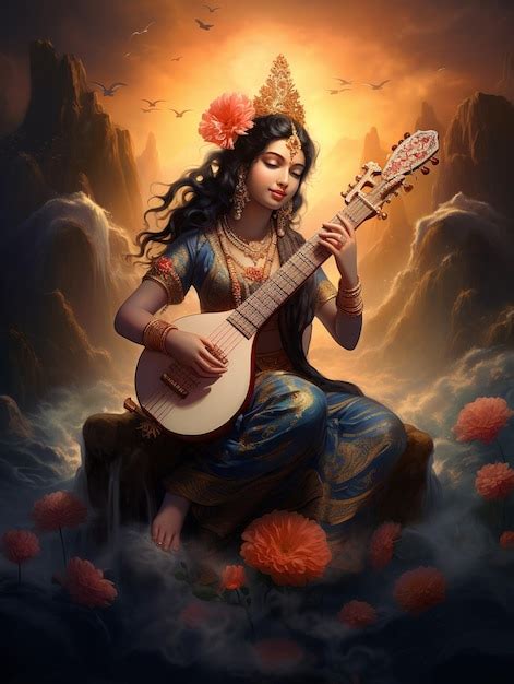 Premium Ai Image Illustration Of Goddess Of Wisdom Saraswati