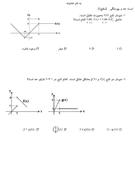 مجموعه سوالات تستی حد و پیوستگی ریاضیات کنکور گاما