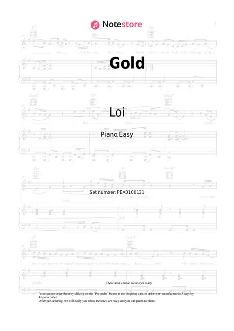 Gold Piano Sheet Music Easy Loi In Note Pianoeasy Sku Pea0100131