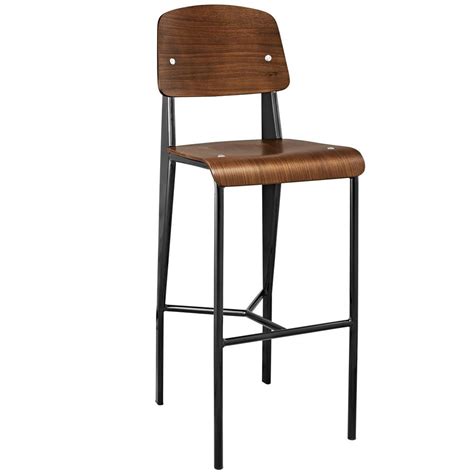 Modway Cabin 29 In Walnut Bar Stool Eei 1468 Wal Blk The Home Depot