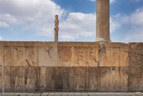 Ruins Of Apadana And Tachara Palace Behind Stairway With Bas Relief