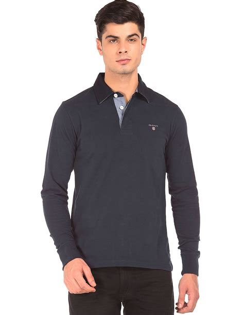 Buy Gant Men Contrast Collar Long Sleeve Polo Shirt