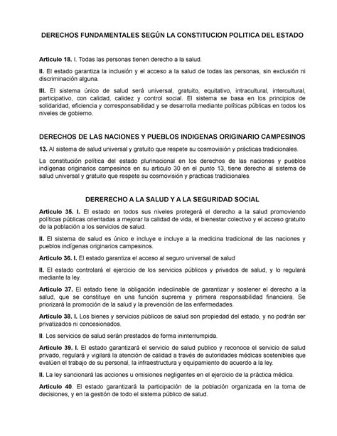 Derecho a la salud Hjj DERECHOS FUNDAMENTALES SEGÚN LA CONSTITUCION