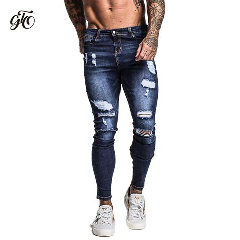 Aliexpress Buy Gingtto Men S Skinny Stretch Repaired Jeans Dark