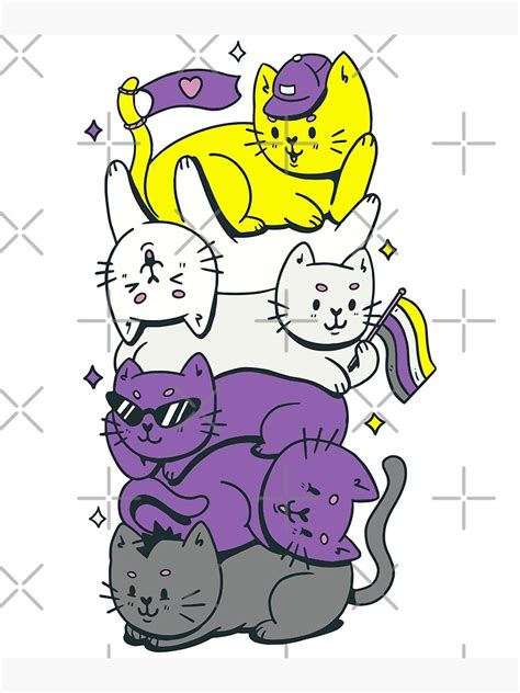 Non Binary Flag Pride Parade 2022 Funny Lgbtq Kawaii Kitty Cat Stack