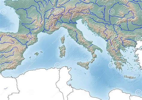 Map of South Europe Continent Illustration with the Main Rivers Stock ...