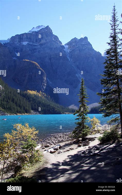 Lake Moraine In The Banff National Park Alberta Canada Stock Photo