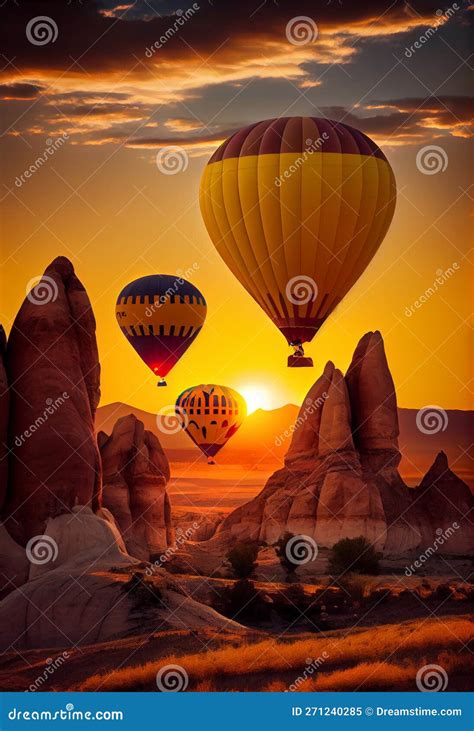 Hot Air Balloons At Sunset Ai Generated Stock Image Image Of Travel