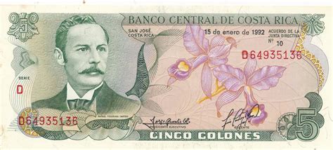 Costa Rica 5 Colones 1992 Geldschein Banknote Bankfrisch Unz MA Shops