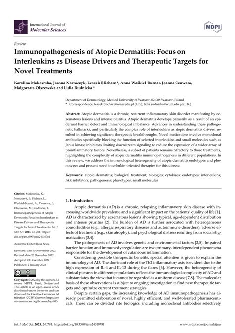 Pdf Immunopathogenesis Of Atopic Dermatitis Focus On Interleukins As