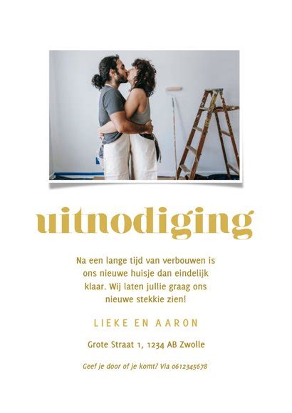 Minimalistische Uitnodiging Housewarming Goud Kaartje Go