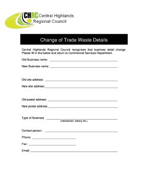 Fillable Online Centralhighlands Qld Gov Trade Waste Change Of Details