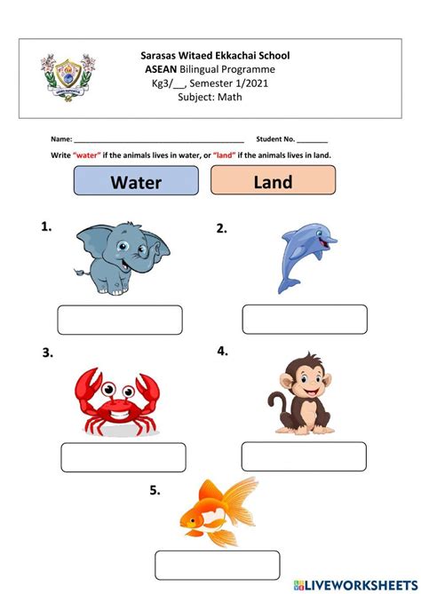 Animals That Live On Land Water And Air Worksheet Pdf - Printable Online