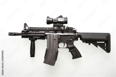 Heavily used military M16 rifle with short barrel Stock Photo | Adobe Stock