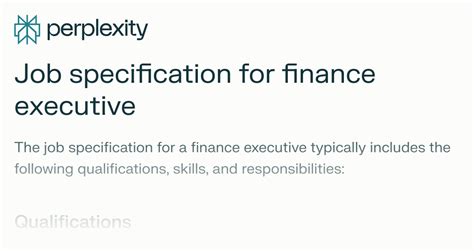 Job Specification For Finance Executive