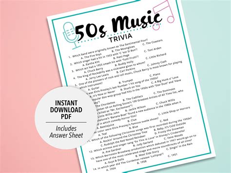 50s Music Trivia 50s Music Trivia Game Printable Music Trivia 1950s Music Party Trivia Game ...