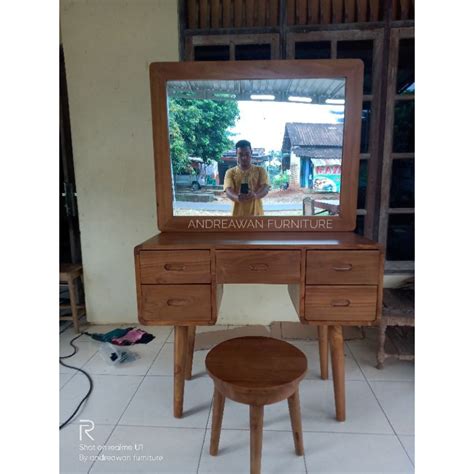 Jual Meja Rias Retro Minimalis Modern Laci Kayu Jati Shopee Indonesia