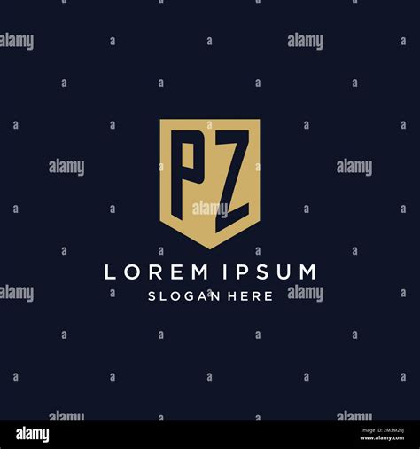 Pz Monogram Initials Logo Design With Shield Icon Template Stock Vector