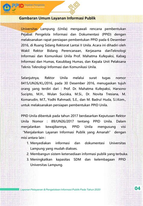 Laporan Pelayanan Ppid Unila Satriamadangkara Halaman Pdf