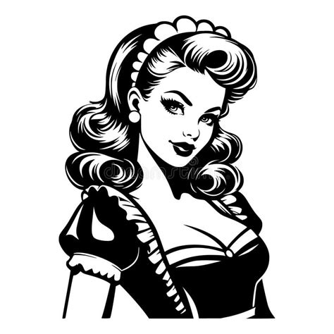 Retro Pin-up Maid with a Confident Expression Stock Illustration ...