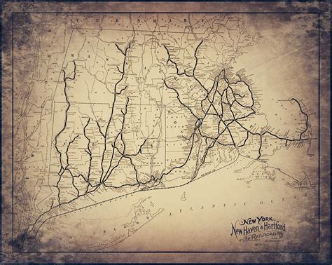 New York New Haven And Hartford Vintage Railroad Map 1894 Sepia Photograph By Carol Japp Fine