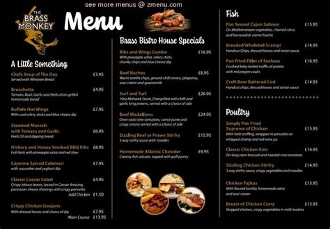 Menu At The Brass Monkey Pub And Bar Newry