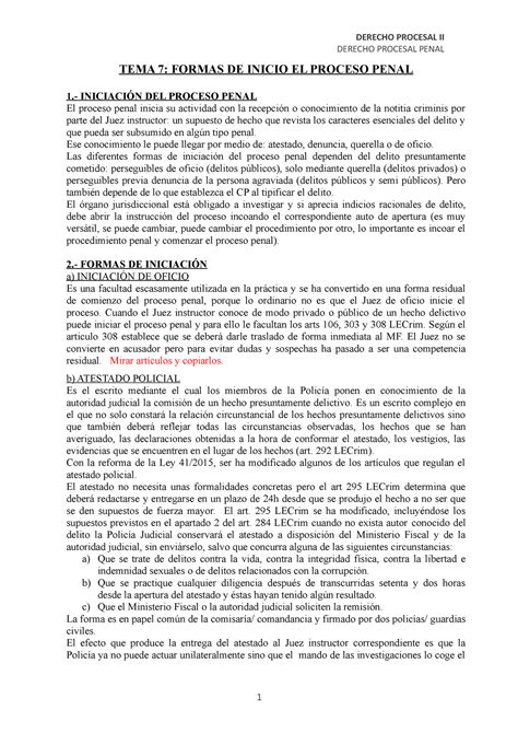 Tema Apuntes Derecho Procesal Ii Uja Derecho Procesal Penal Tema