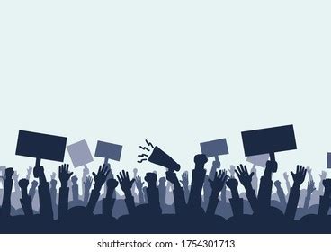 Protester Crowd Silhouettes People Banner Loudspeaker Stock Vector