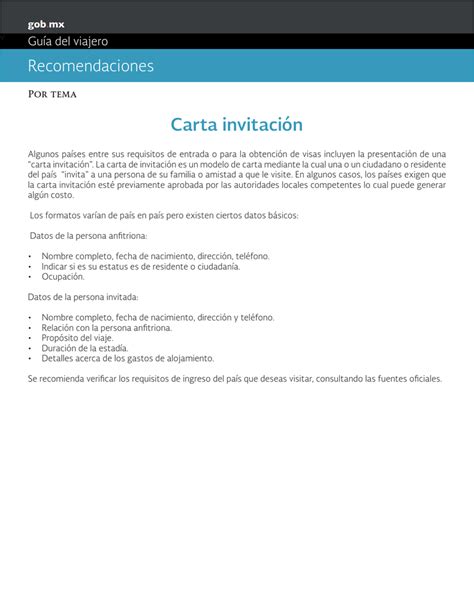 Carta De Invitacion Para Visitar Usa