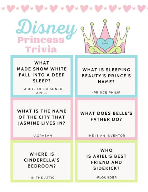 Free Disney Princess Trivia Game Printable In 2024 Disney Princess Facts Disney Quiz Disney